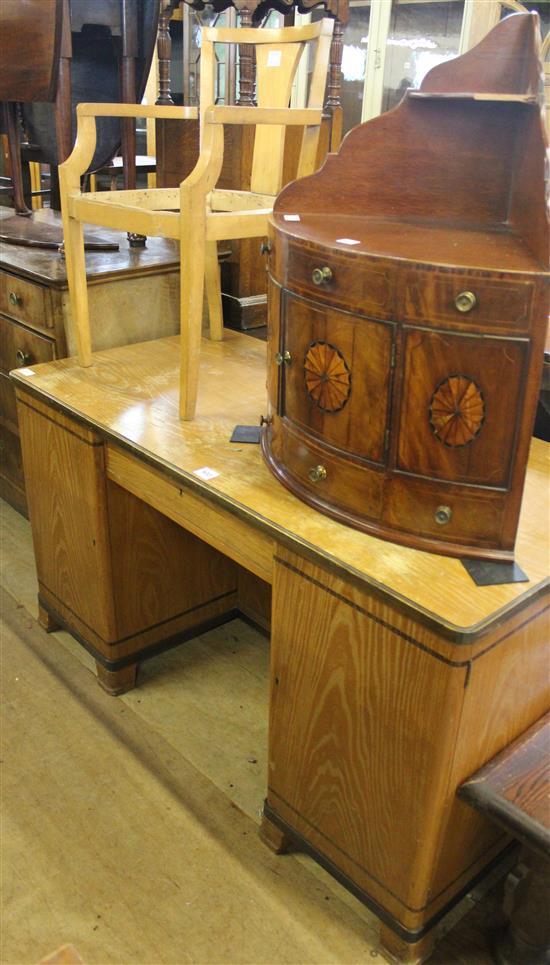 A French Art Deco golden oak and rosewood desk, W.4ft 7in.
